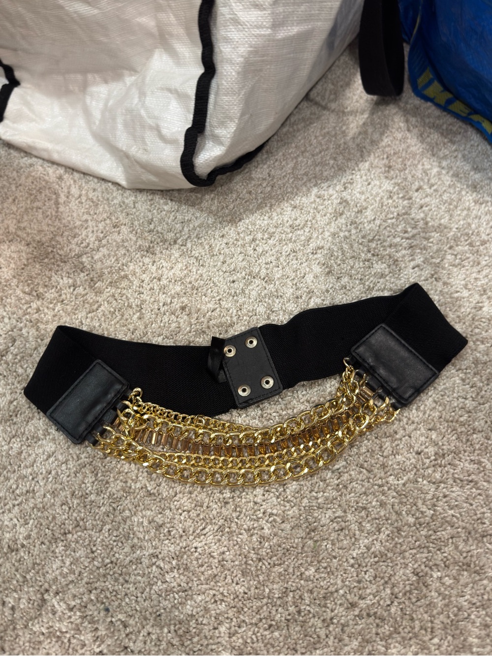 AKIRA Black Elastic Belt with Gold Chain Layers